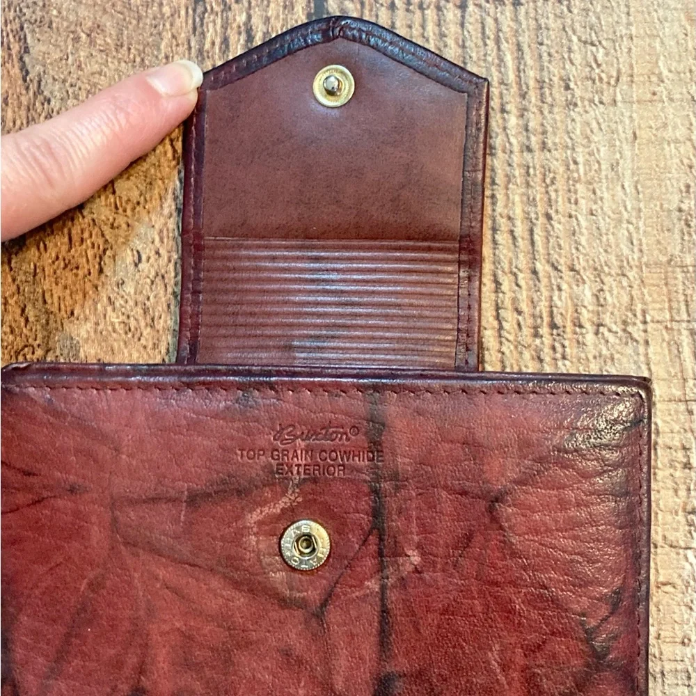 Buxton Vintage Marbled Mahogany Leather Bifold‎ Kisslock Coin Pouch Wallet